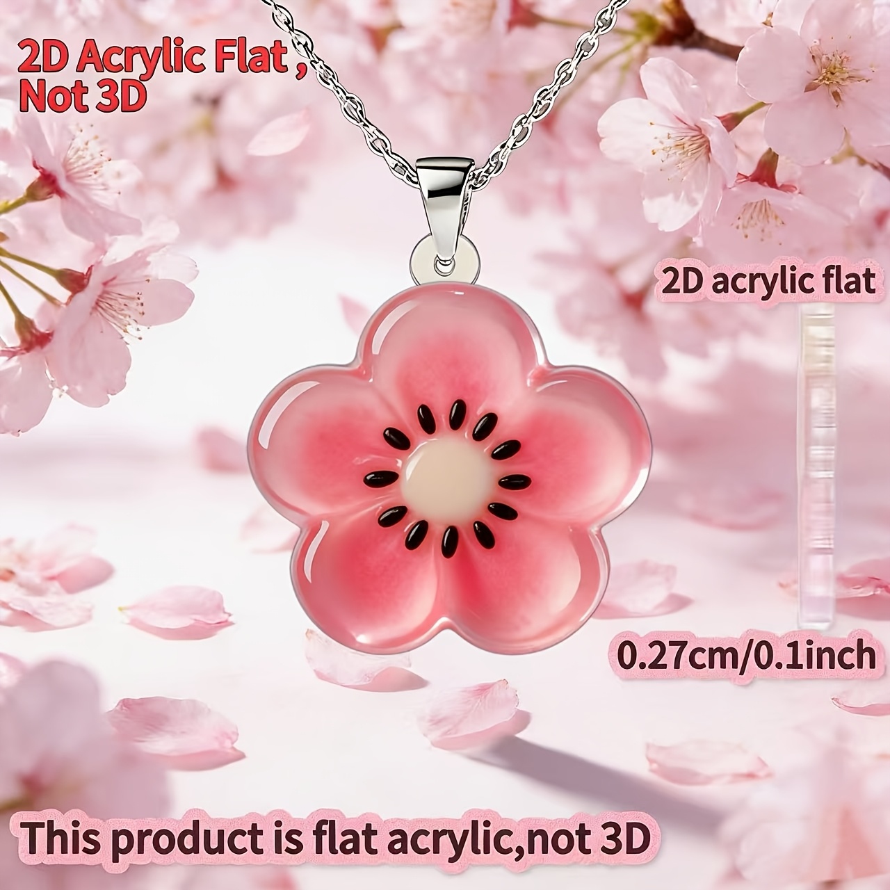 Cute Small Flowers Acrylic Necklace, Fashion Pendant
